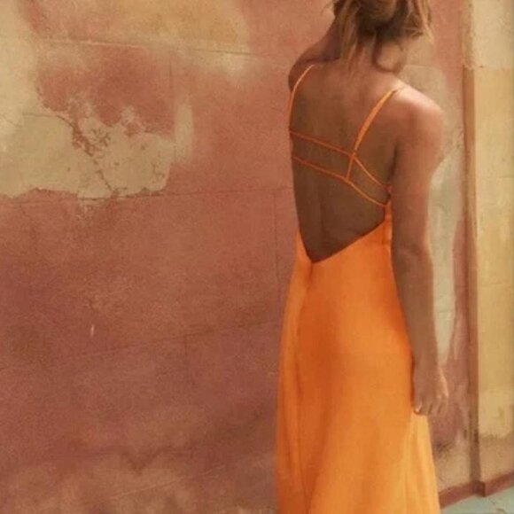 Zara Orange Satin Maxi Dress - Picture 5 of 12